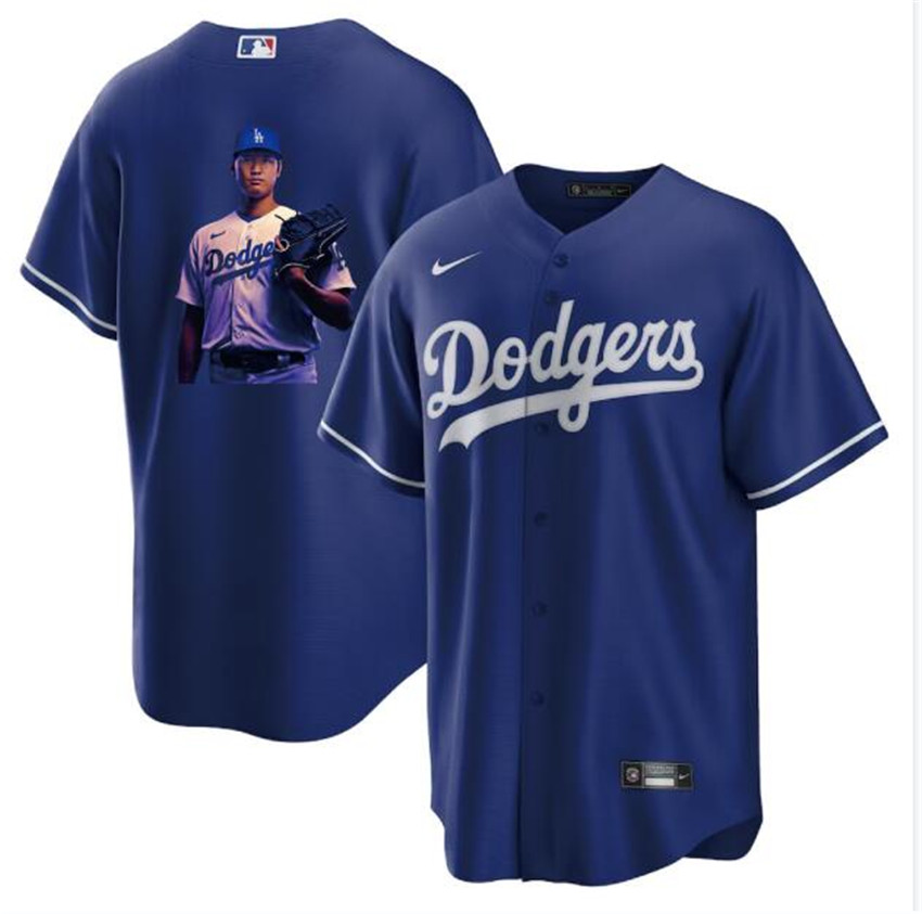 Men's Blue Los Angeles Dodgers #17 Shohei Ohtani Big Logo Cool Base Stitched Jersey